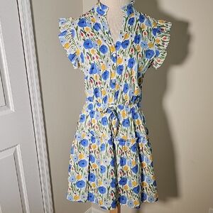 Pinch Size Meduim Floral Ruffle Sleeve Garden Party Dress. Floral Print.
